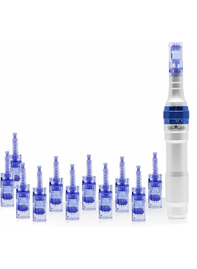 جهاز ديرما بن A6 الكهربائي الاحترافي للعناية بالبشرة، قلم ميكرونيدلنج لاسلكي لتحفيز الكولاجين مع 12 سن غيار متنوع (612 سن + 636 سن) - Image 1